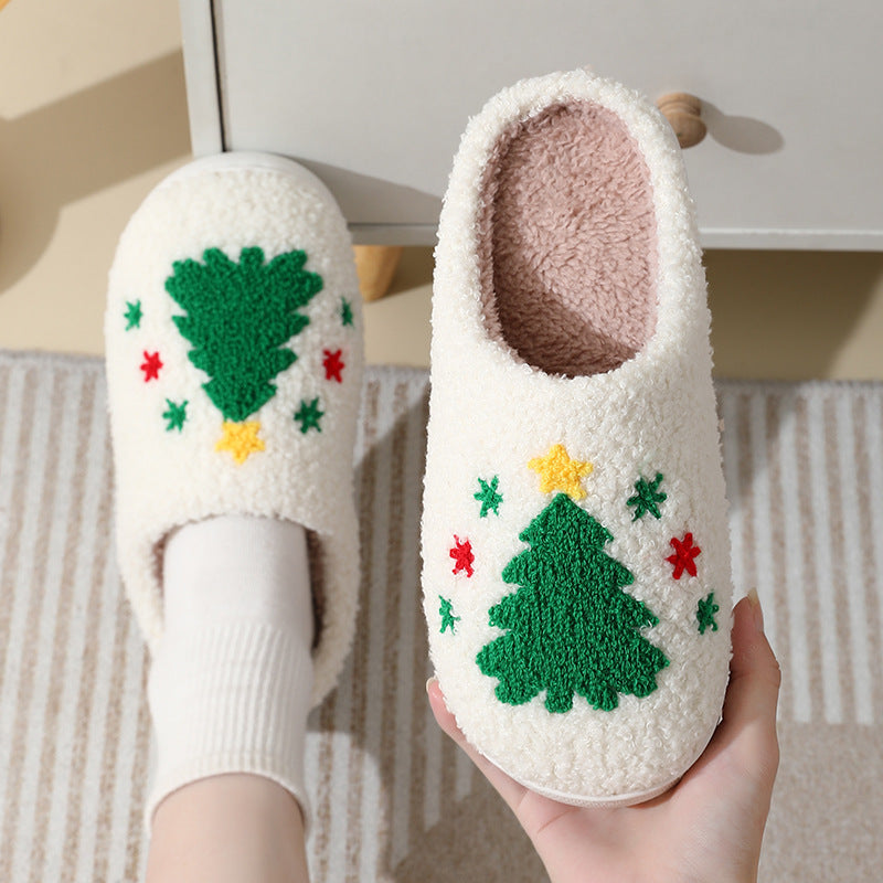 Cozy Christmas Slippers: Cute Santa Claus Cotton Footwear for Couples – Warm & Furry for Winter