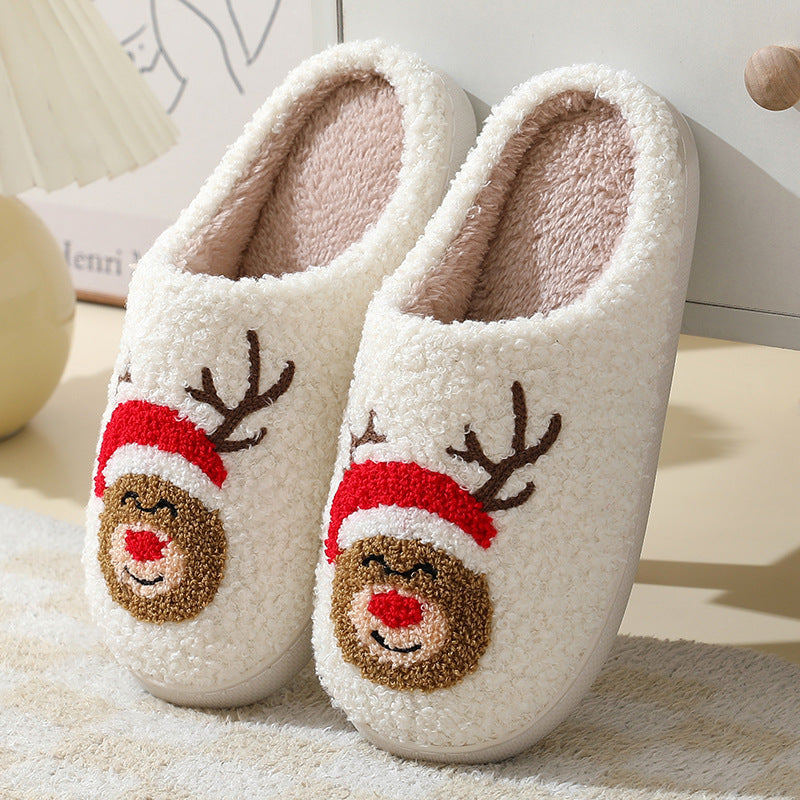 Cozy Christmas Slippers: Cute Santa Claus Cotton Footwear for Couples – Warm & Furry for Winter