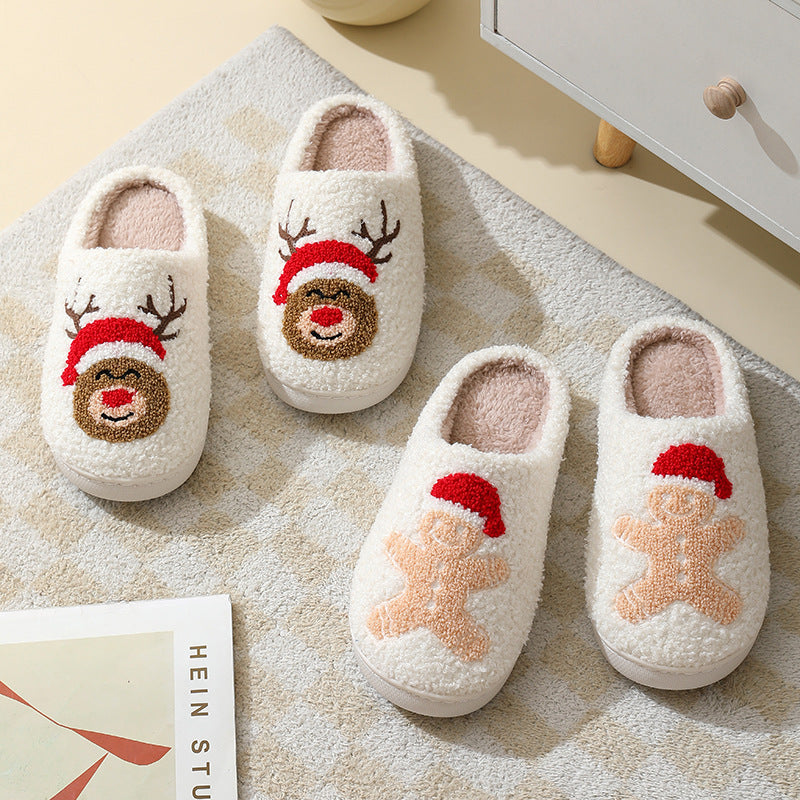 Cozy Christmas Slippers: Cute Santa Claus Cotton Footwear for Couples – Warm & Furry for Winter