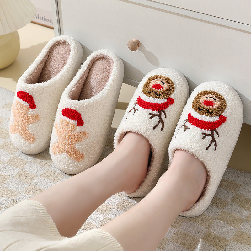 Cozy Christmas Slippers: Cute Santa Claus Cotton Footwear for Couples – Warm & Furry for Winter