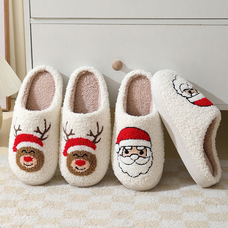 Cozy Christmas Slippers: Cute Santa Claus Cotton Footwear for Couples – Warm & Furry for Winter