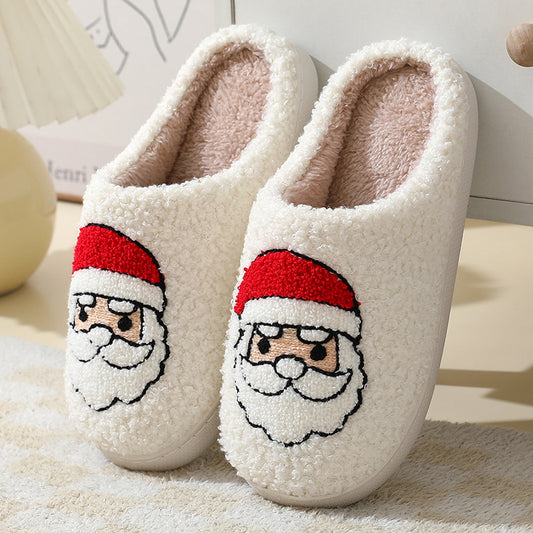 Cozy Christmas Slippers: Cute Santa Claus Cotton Footwear for Couples – Warm & Furry for Winter