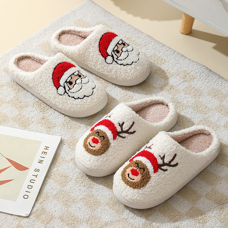 Cozy Christmas Slippers: Cute Santa Claus Cotton Footwear for Couples – Warm & Furry for Winter